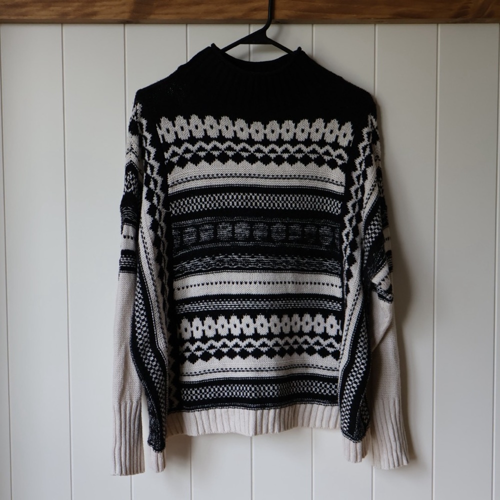 Ralph Lauren Black and Cream Fair Isle Knit Sweater